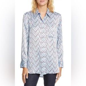 Equipment print silk shirt in sky blue | Size L